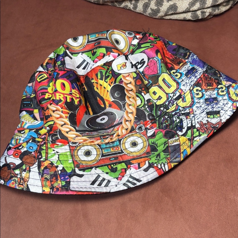 80s 90s graphic multicolored nostalgic graffiti hip hop party bucket hat - Picture 6 of 6